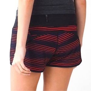 Lululemon speed up shorts size 2, orange and blue striped. 2.5 inseam